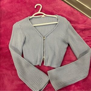 Garage Light Blue Ribbed Knit Sweater